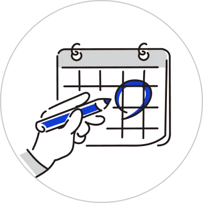 カレンダーにペンで○をつけているイラスト