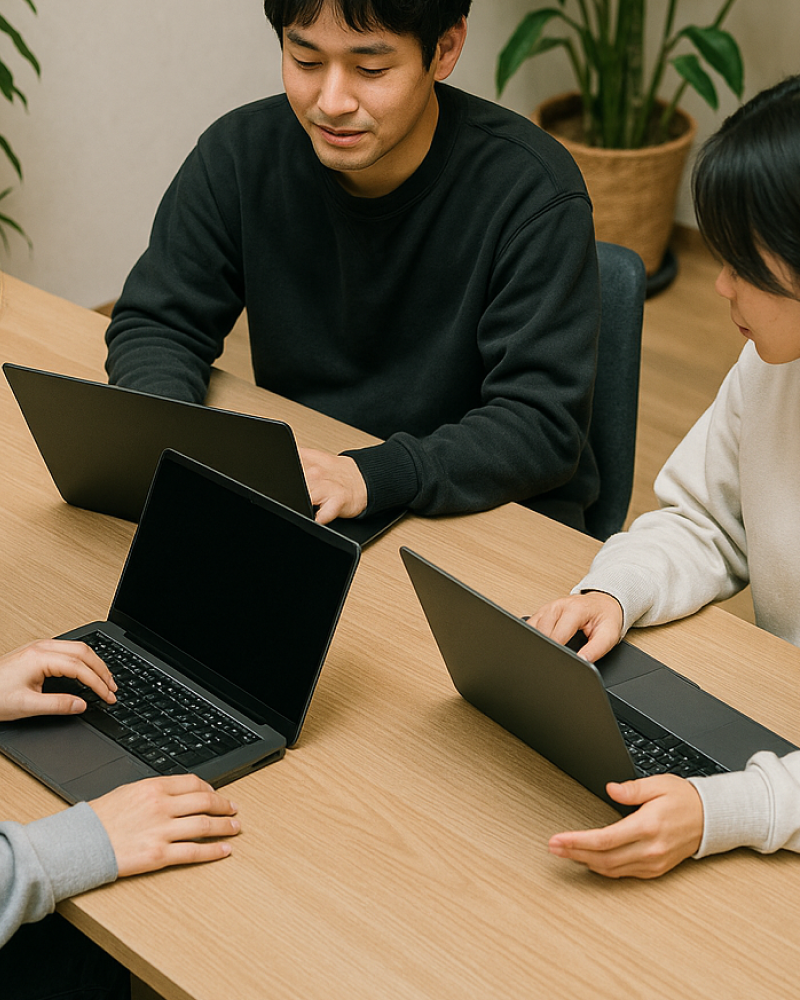 社員が集まって話し合っている様子